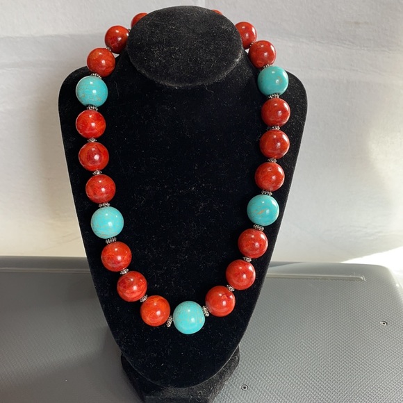 NWT Midwest Amber coral, sterling, and faux turquoise 20” necklace - Picture 9 of 9
